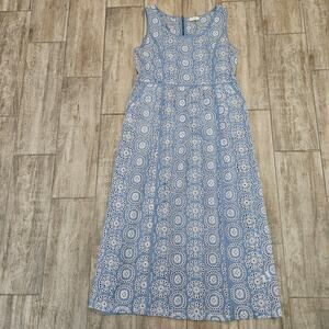 Wrap London Eyelet Dress Womens 10 Blue White Midi Sleeveless Cotton Lined
